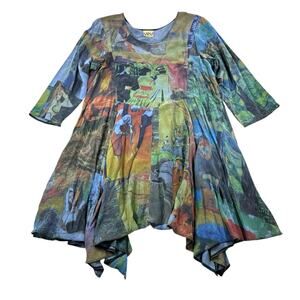 Vintage URU Hand Dyed Silk Tunic Dress M/L Lagenlook Wearable Art Boho Flowy